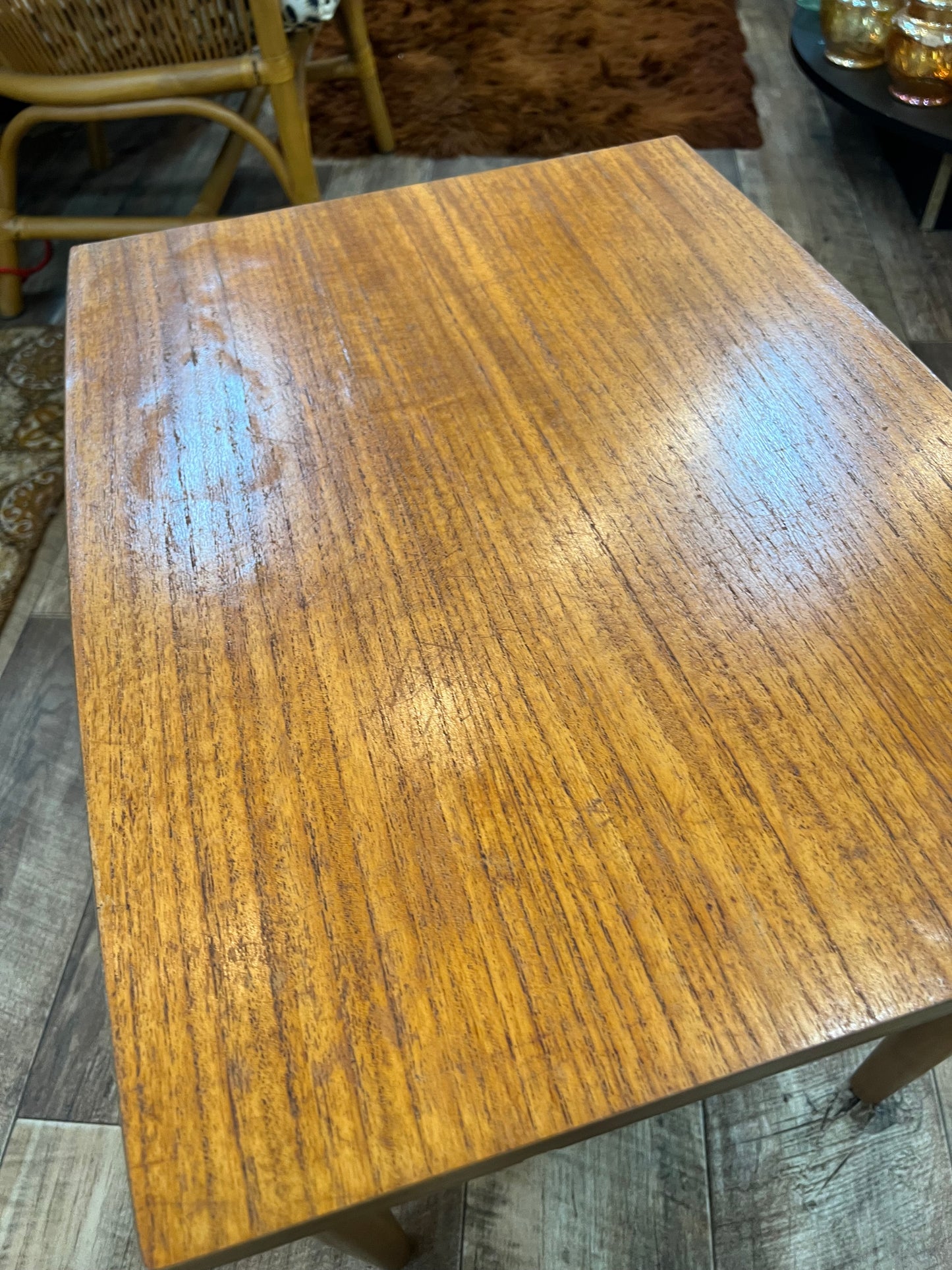 Mid century Teak side table with slated magazine shelf