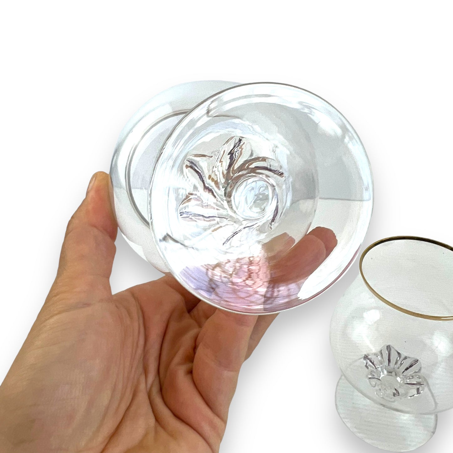 Gold rim twist stem clear glass cognac glass set of 2