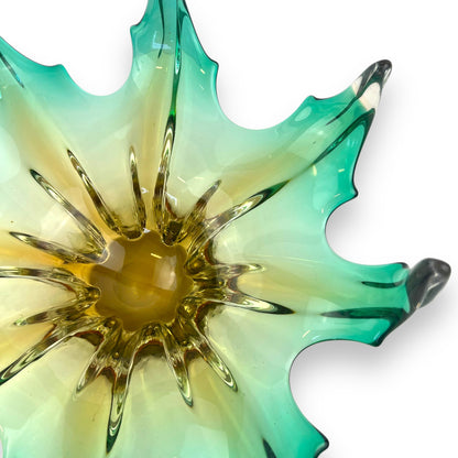 Green and amber yellow large Art Glass bowl