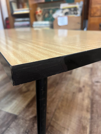 Mid Century Modern Blonde Veneer Coffee Table with Black Metal Legs