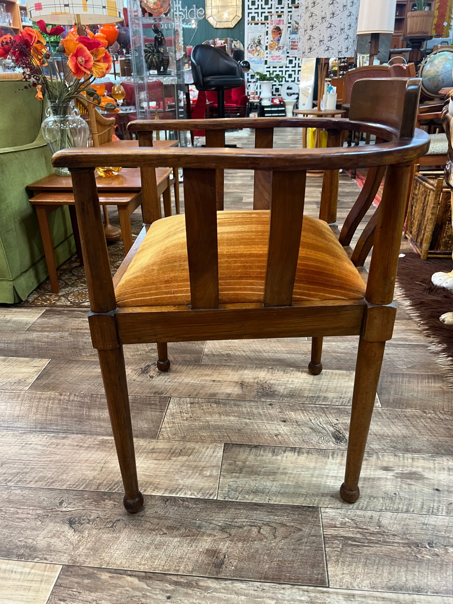 Timber Barrel Back Armchair with Mustard Velvet Seat