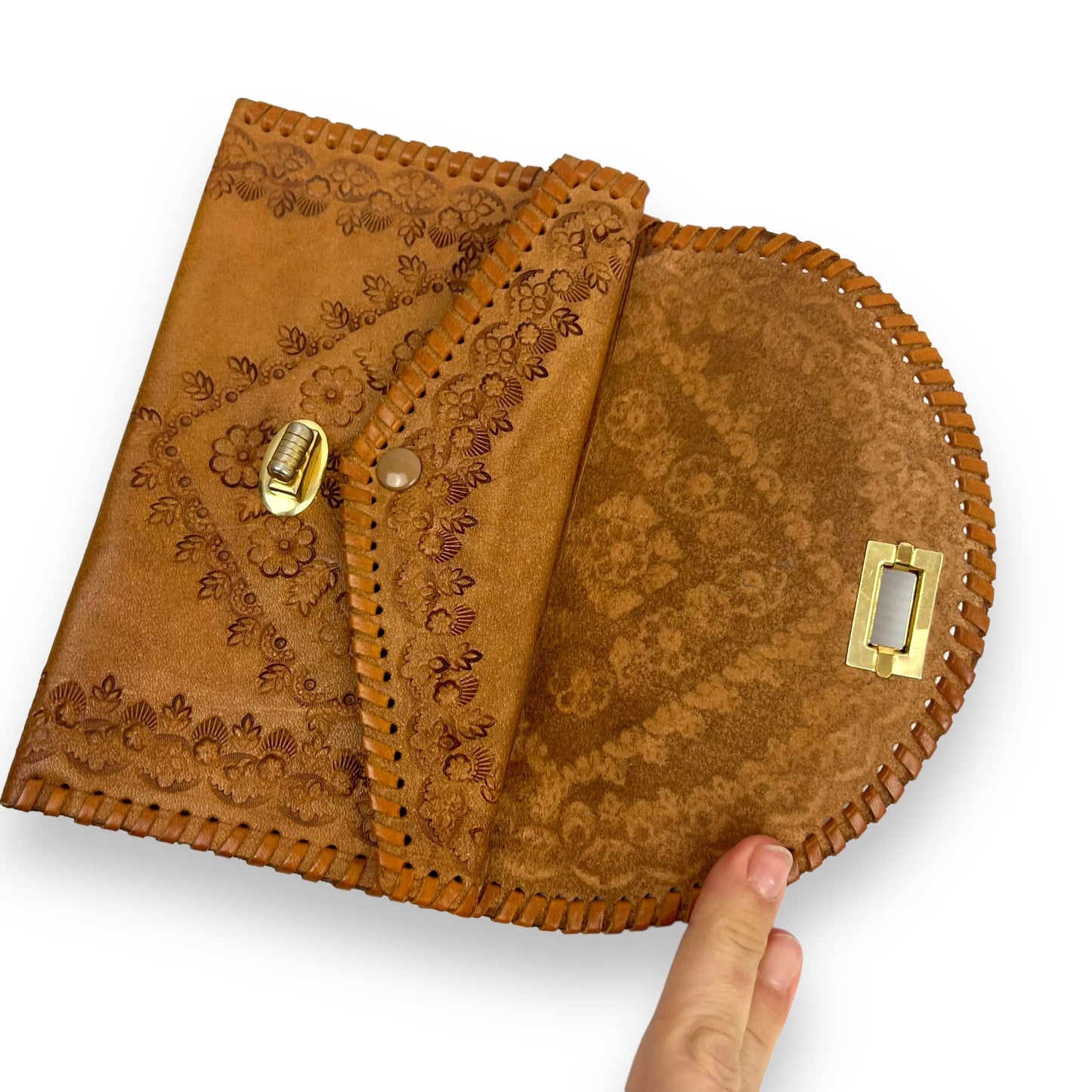 Brown Hand Tooled Leather Purse