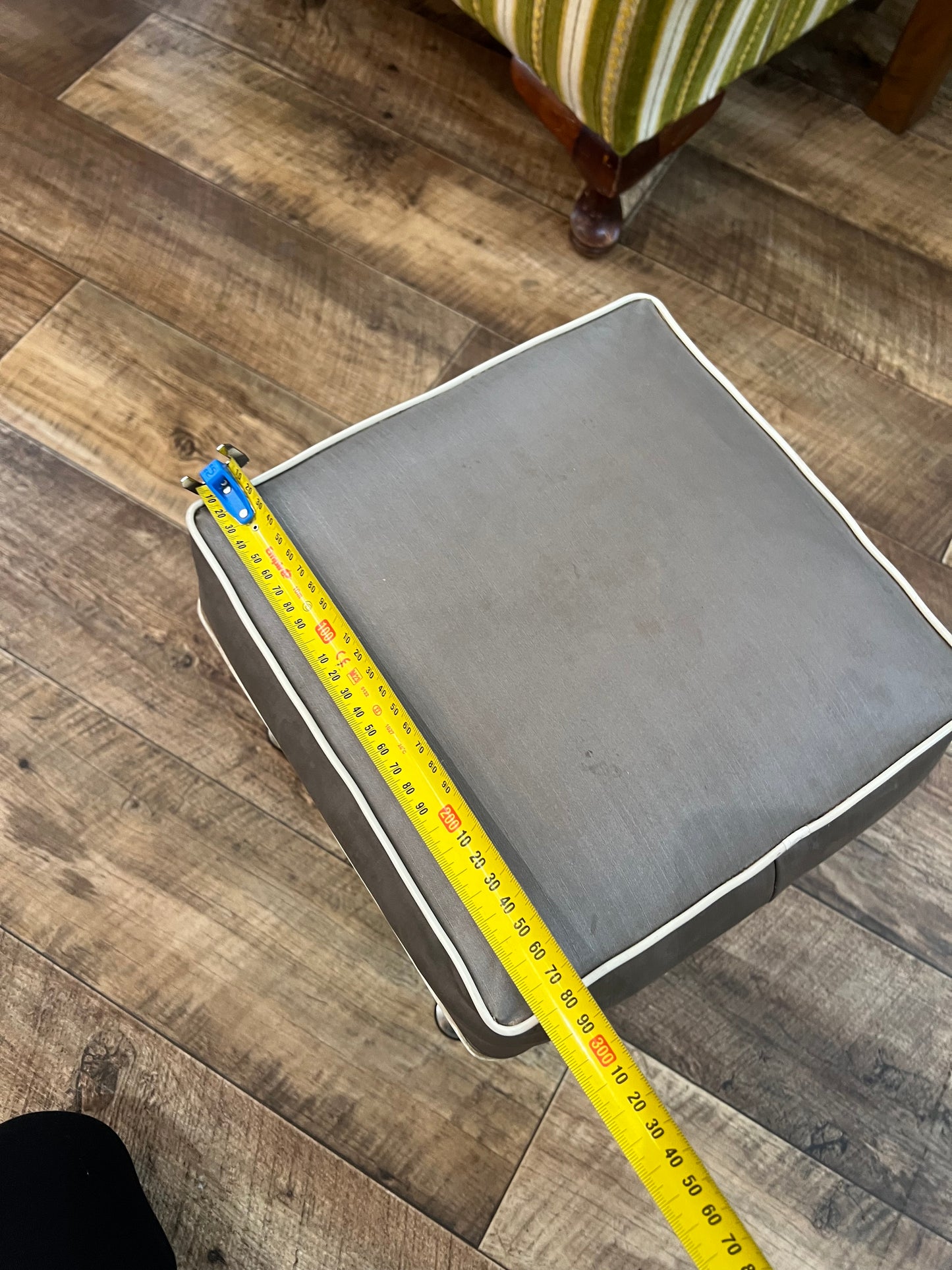 Grey Square Mid Century Footstool with Removable Legs