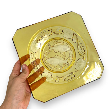 Bagley Amber Glass Fish & Lily Plate