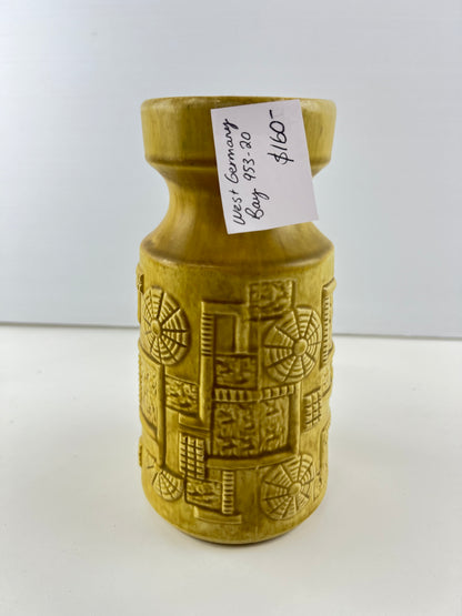 Bay West Germany Pottery Vase – Mustard Yellow Geometric 953-20