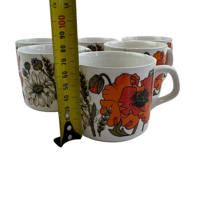 J & G Meakin Studio England “Poppy” Set of 6 Teacups