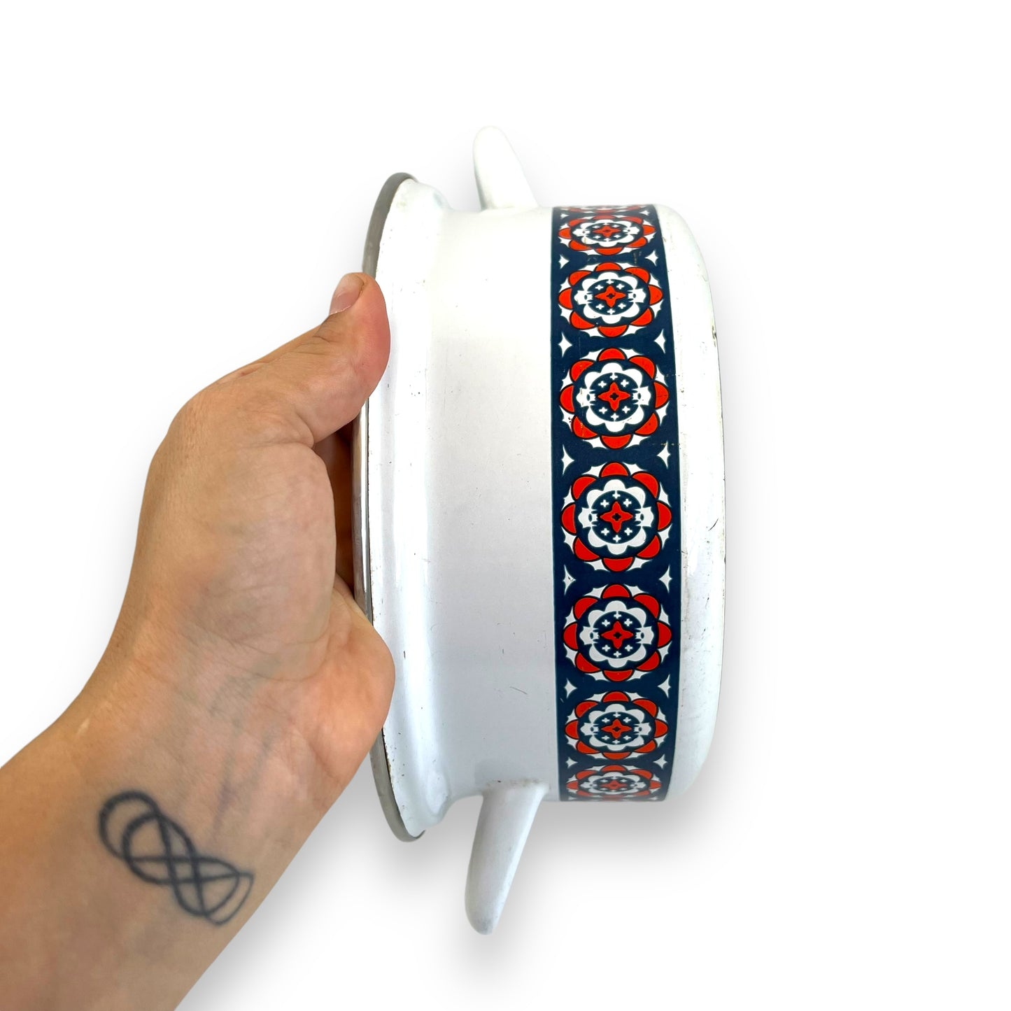 Blue, red & White Double Handle Cooking Pot