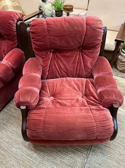 Pink Velvet Lounge Chair with Timber Frame