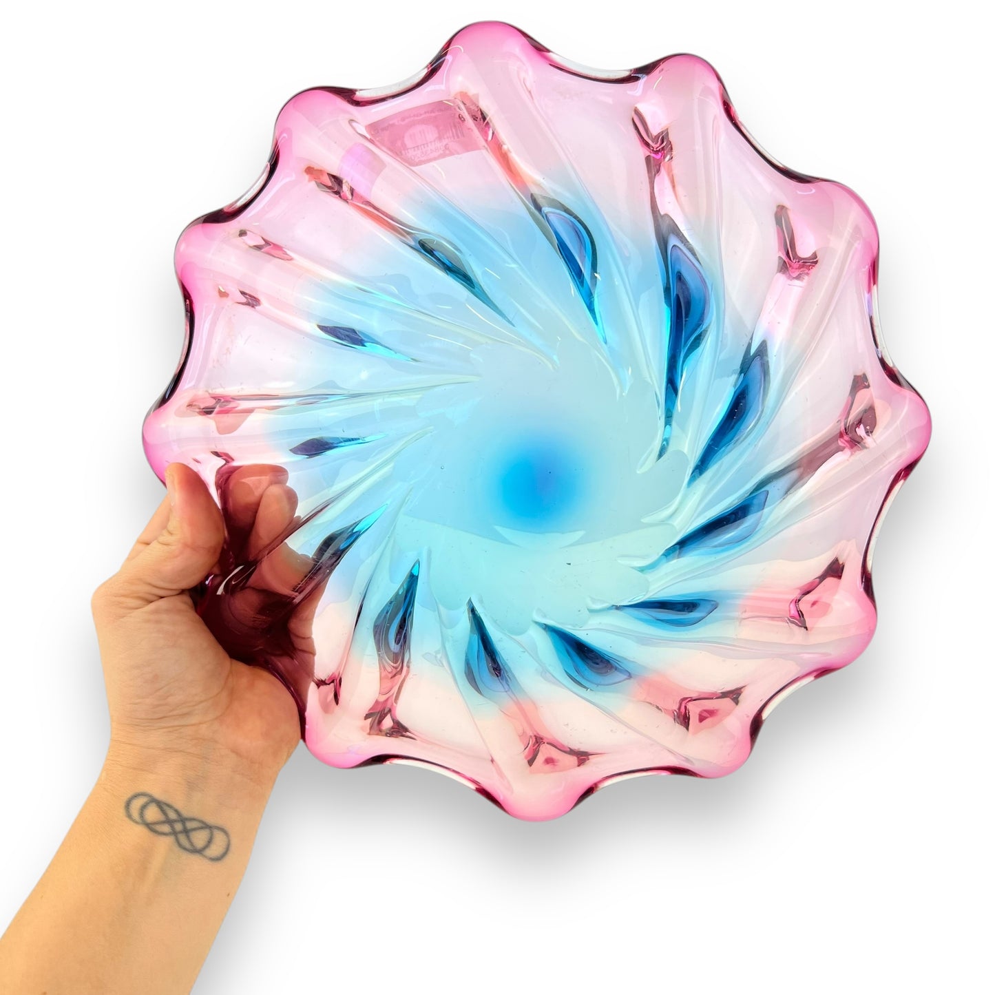 Pink & Blue Art Glass Large Dish