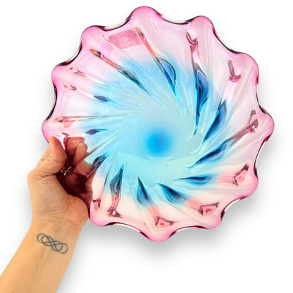 Pink & Blue Art Glass Large Dish