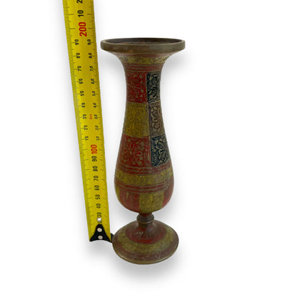 Brass Vase – Multicolored Floral Motif