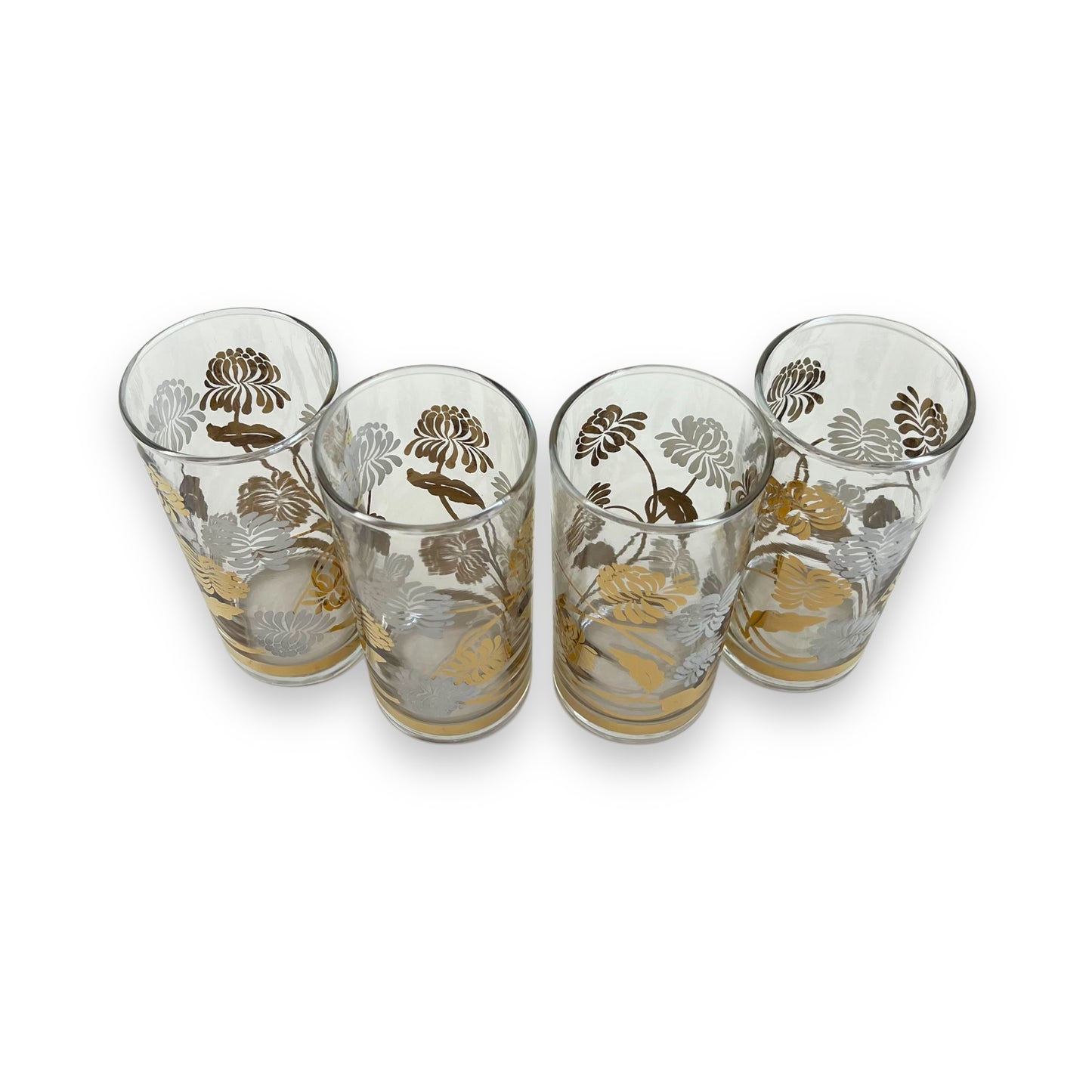 Gold leaf pattern glass set of 4