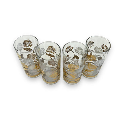 Gold leaf pattern glass set of 4