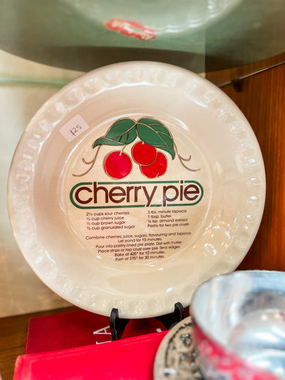 Cherry Pie Recipe Plate – Retro Ceramic Pie Dish with Recipe