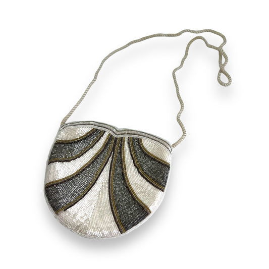 Silver, white & Gold Beaded evening Bag with white cord should strap