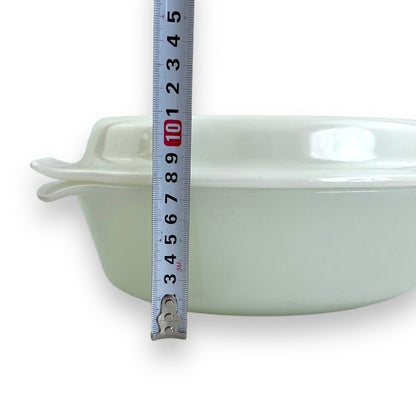Anchor Hocking FireKing White Dish With Blue flower pattern and plain white lid - Made in USA