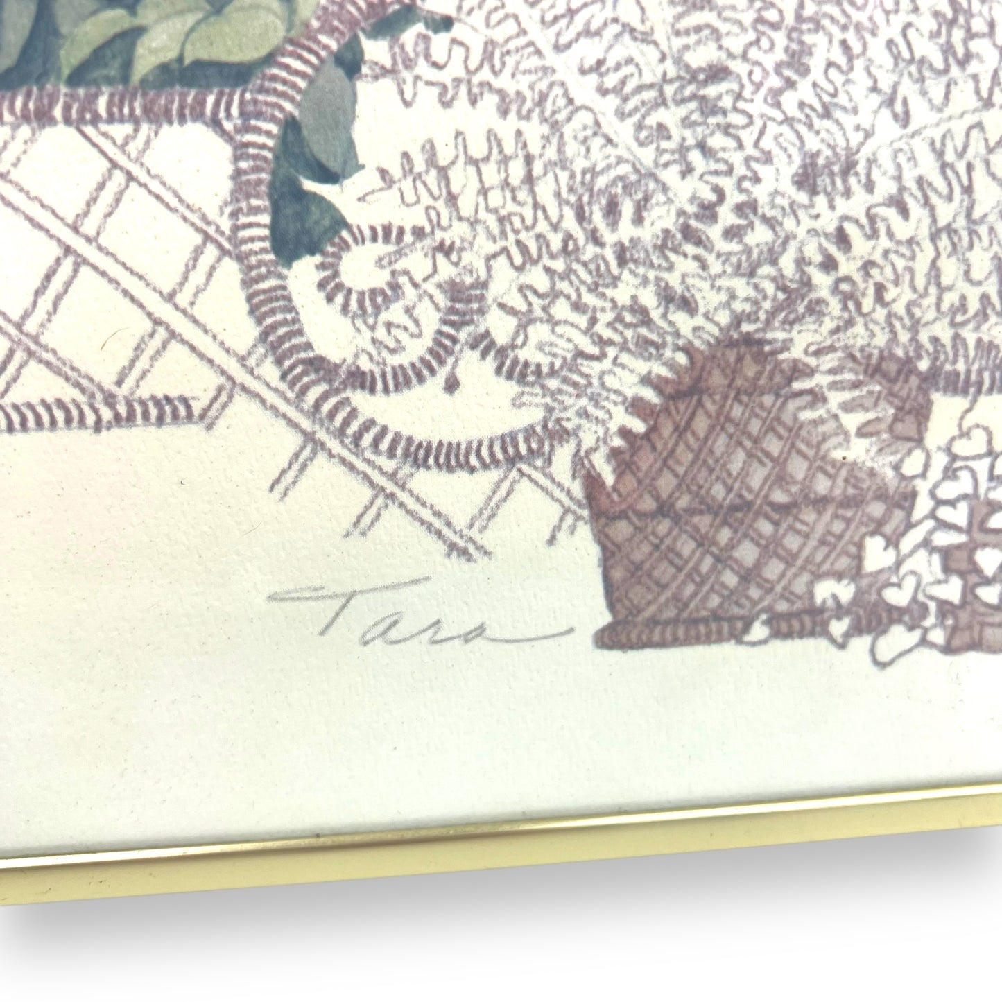 Butterfly Wicker Garden Prints x2 in brass frame