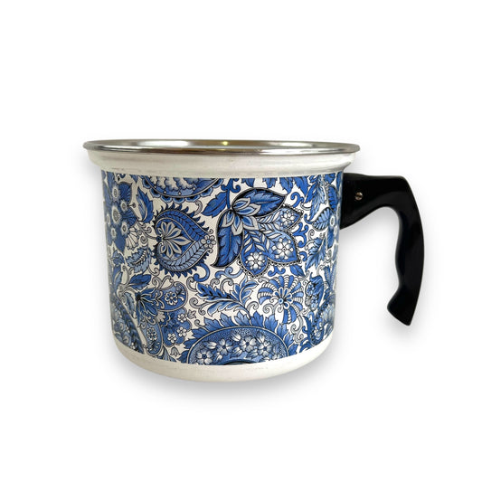 Blue Paisley Pattern Fancipan Enamelware cooking pot with handle - no lid