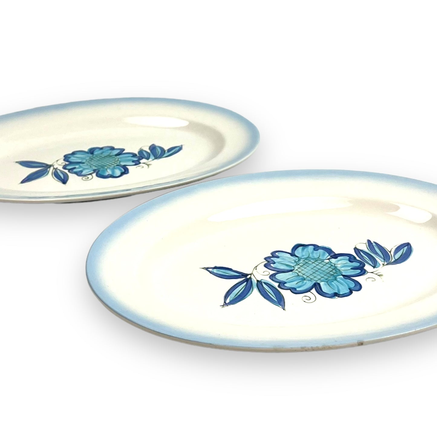 Blue flower oval plates x2