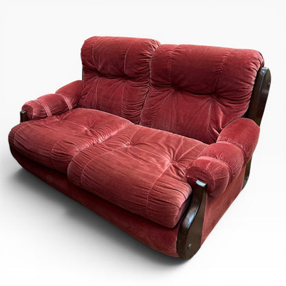 #1 Pink Velvet 2 Seater Lounge with Timber Frame