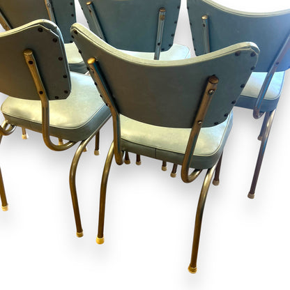 Blue Vinyl Dining Chair with Chrome Frame - Retro Mid-Century Modern Accent Chair