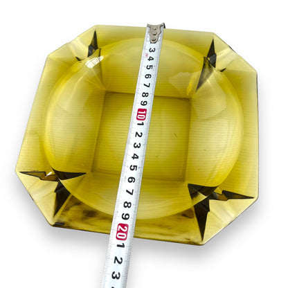 Large yellow glass square ashtray