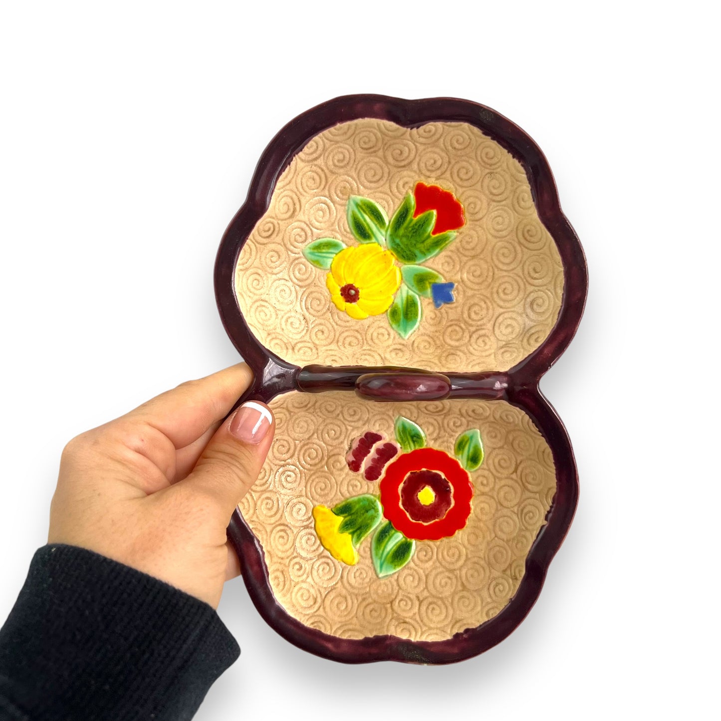Two part flower dish with handle