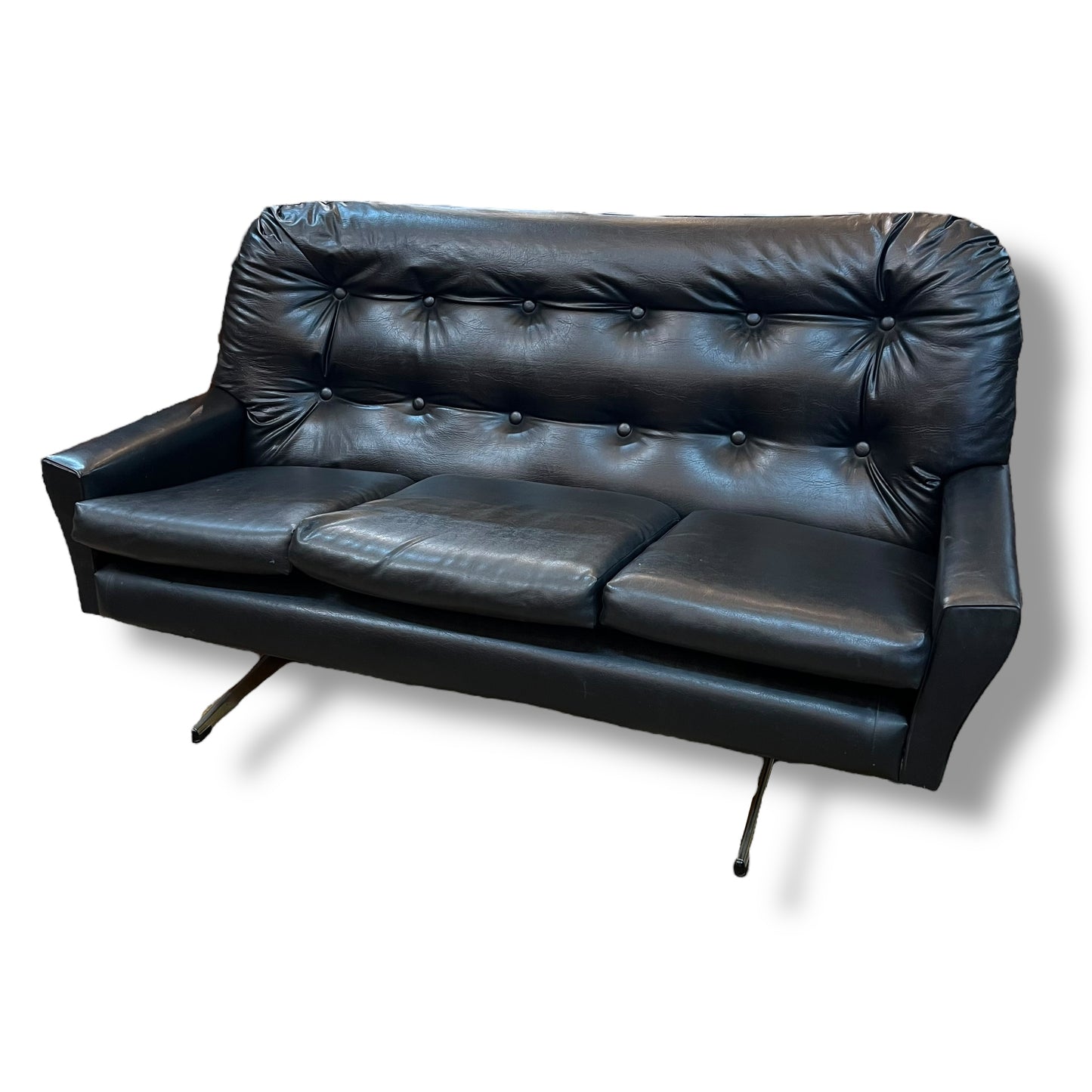 Mid-Century Black Vinyl Lounge – Retro 3-Seater Sofa