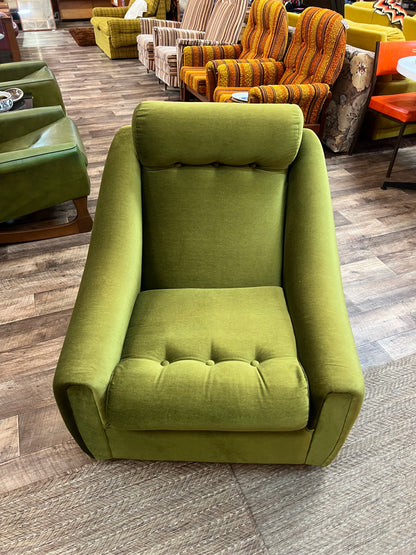 Dana Furniture Armchair | Olive Green Velour | Mid Century Modern Lounge Chair