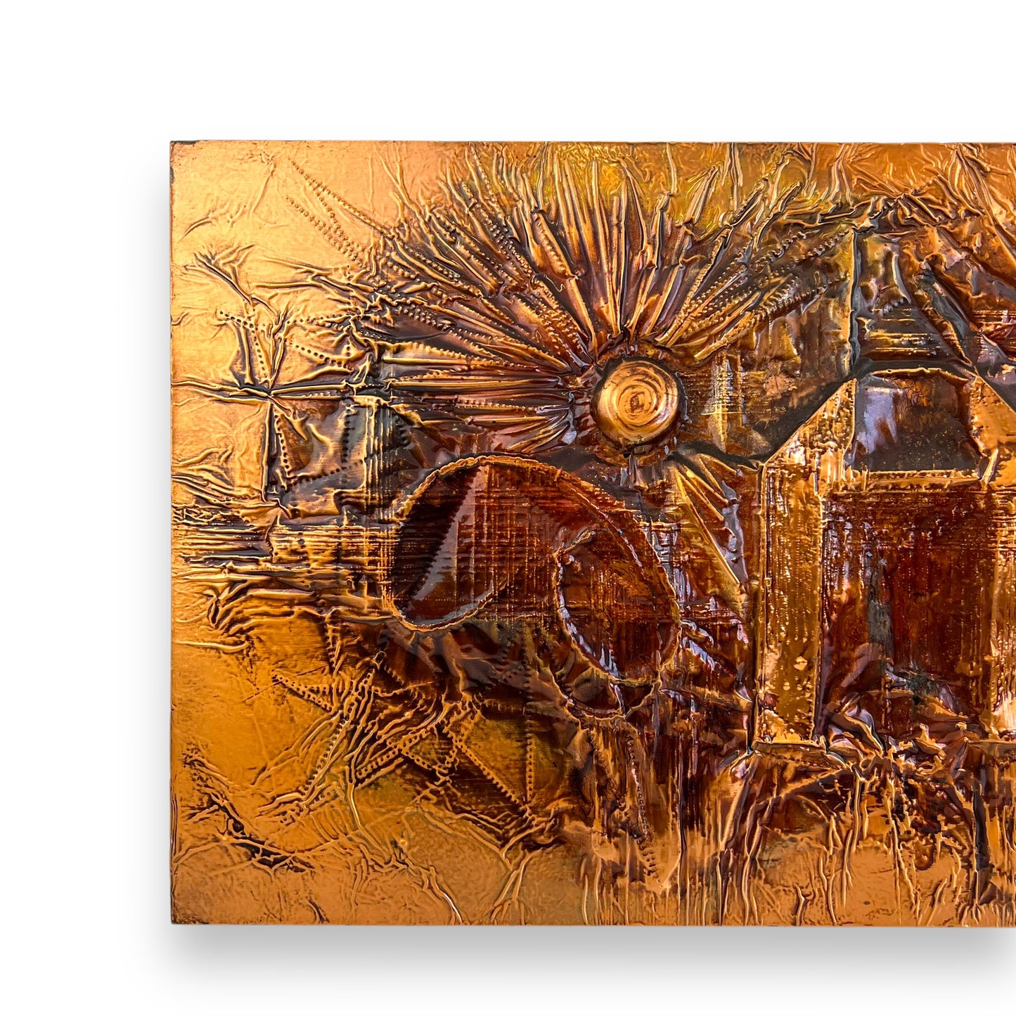 Copper brutalist pressed metal artwork“ the power” 1971