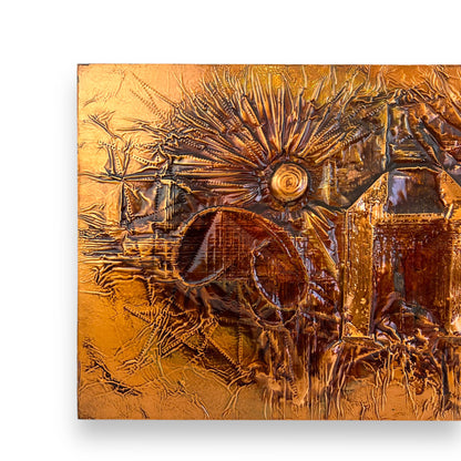 Copper brutalist pressed metal artwork“ the power” 1971
