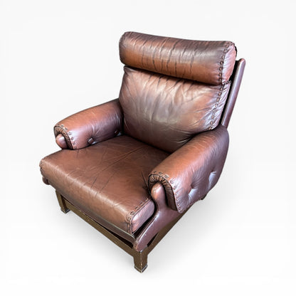 Moran Brown Leather Armchair with footrest