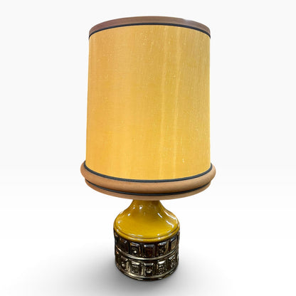 1970s Mustard & Brown Ceramic Table Lamp with Original Shade