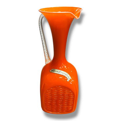 Empoli Italian Art Glass Ewer — Palina Fiorentina Orange with Twisted Clear Handle