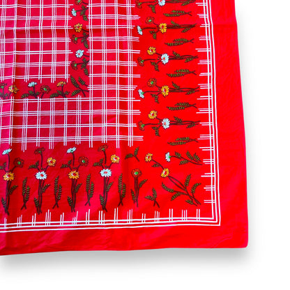 Red Checkered Tablecloth with Floral Pattern – Retro Home Decor