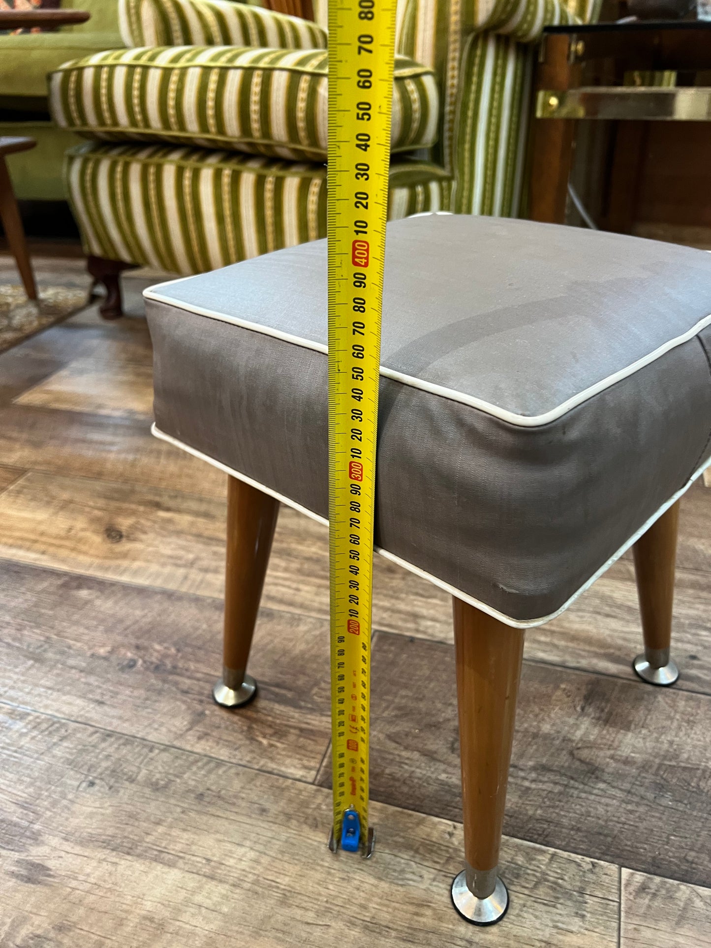Grey Square Mid Century Footstool with Removable Legs