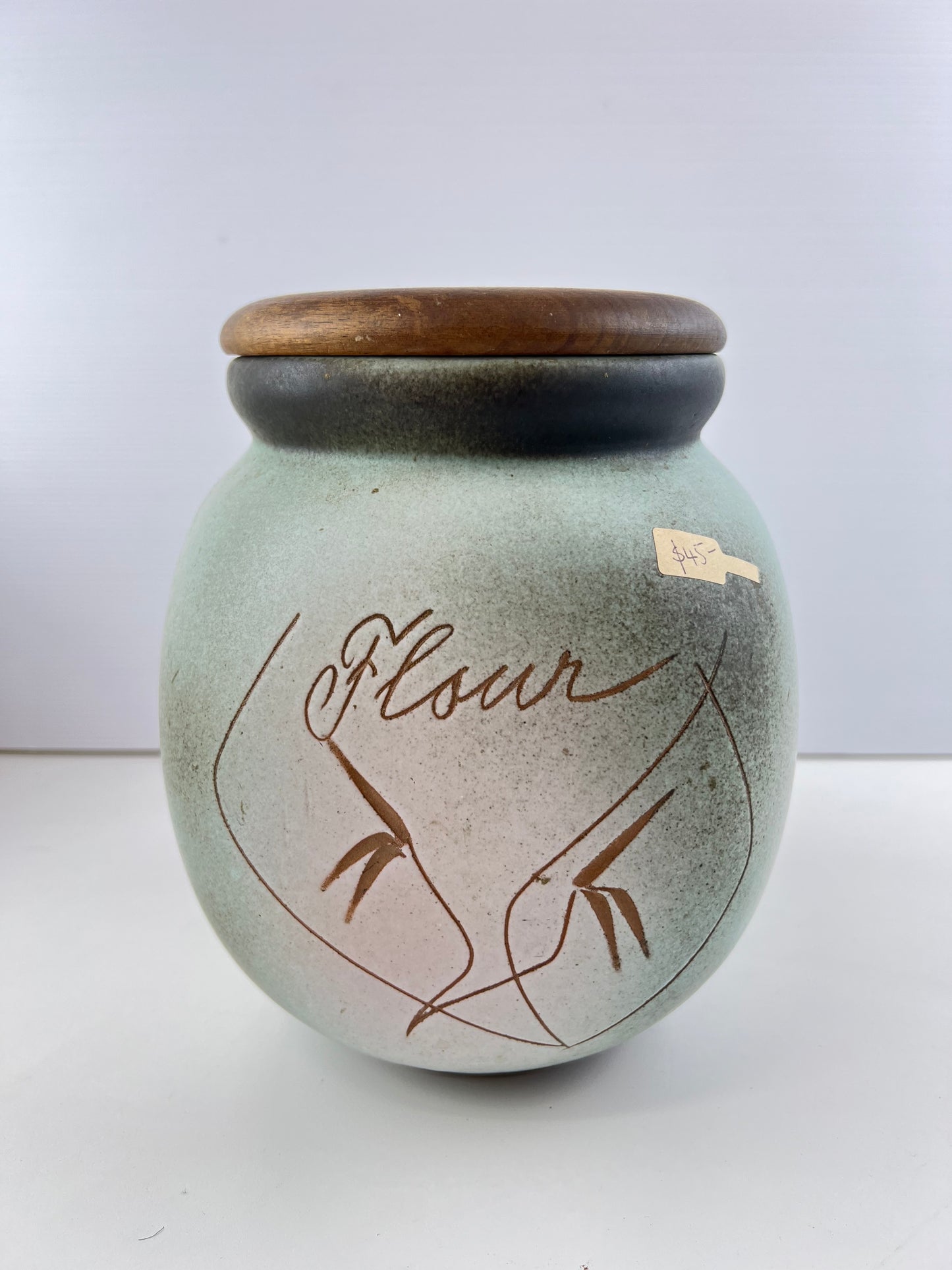 Ellis Pottery Ceramic Flour Canister with Timber Lid