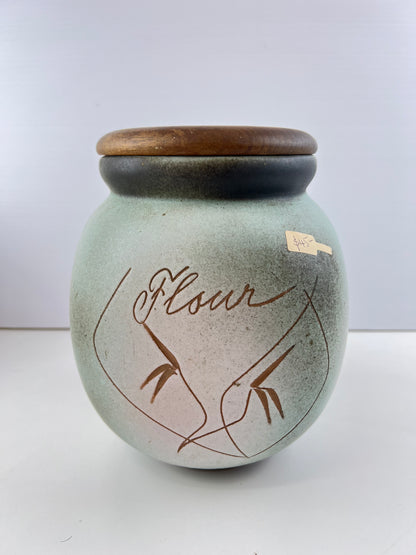 Ellis Pottery Ceramic Flour Canister with Timber Lid