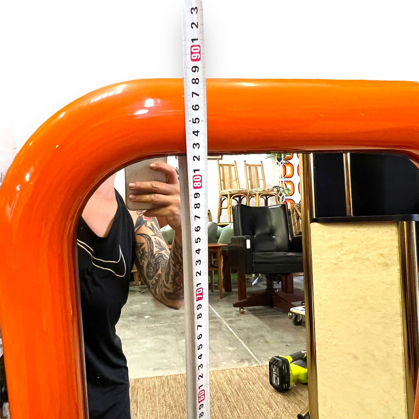 Retro Orange Rectangle Large Plastic Bulbous Mirror