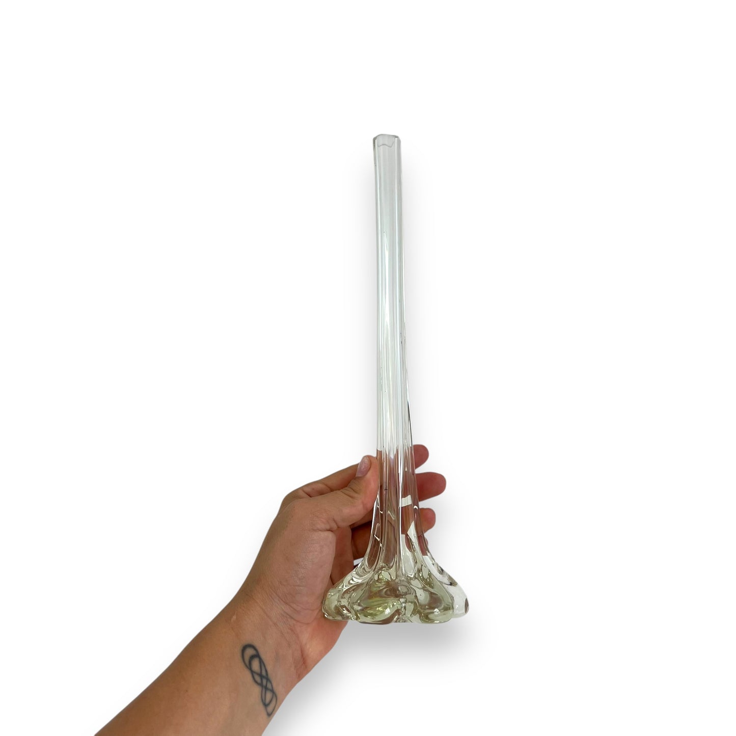 Clear elephant foot skinny glass flower vase