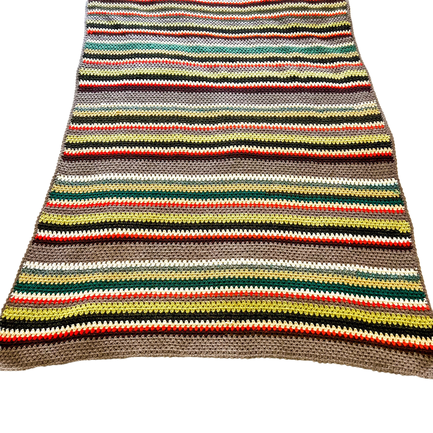 Multi colour striped crochet knit throw blanket 1150mm x 1600mm