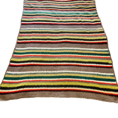 Multi colour striped crochet knit throw blanket 1150mm x 1600mm