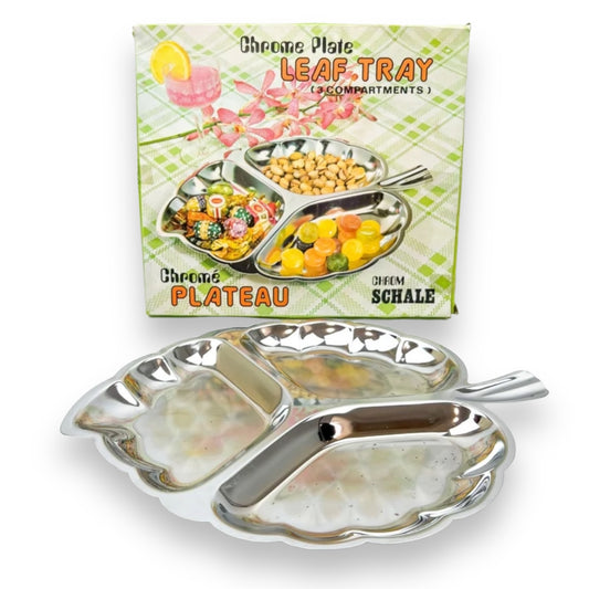 Chrome shape leaf platter in original box