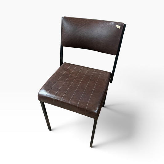 Brown Vinyl Dining Chair – Black Metal Frame