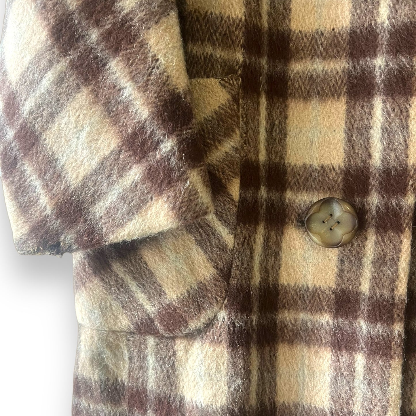 Brown and beige plaid check wool coat - Virgo Model Melbourne