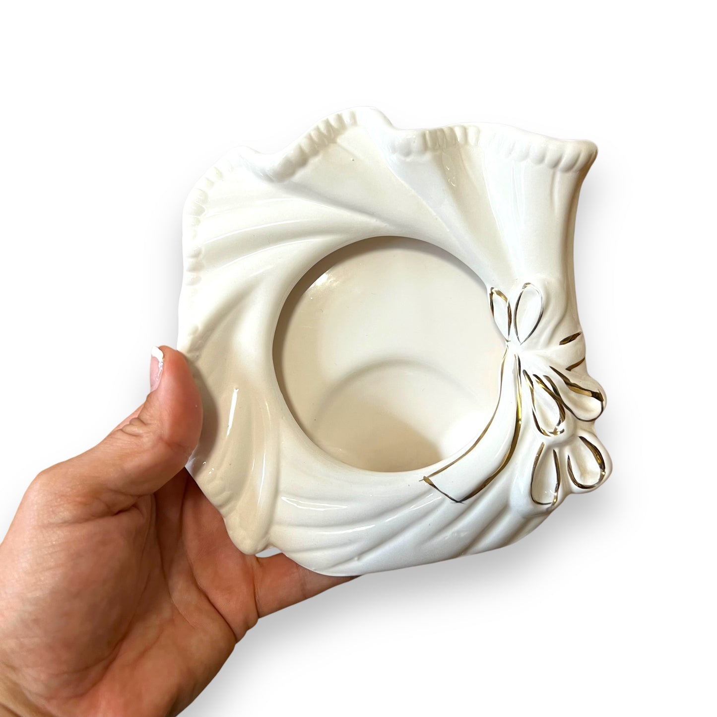 Italian Ceramic Picture Frame by RM Dorosa - White with Gold Accents