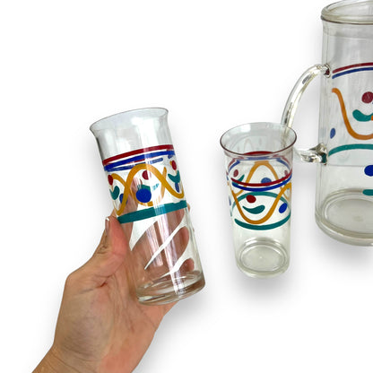 Mutli colour pattern plastic jug & 4 cups