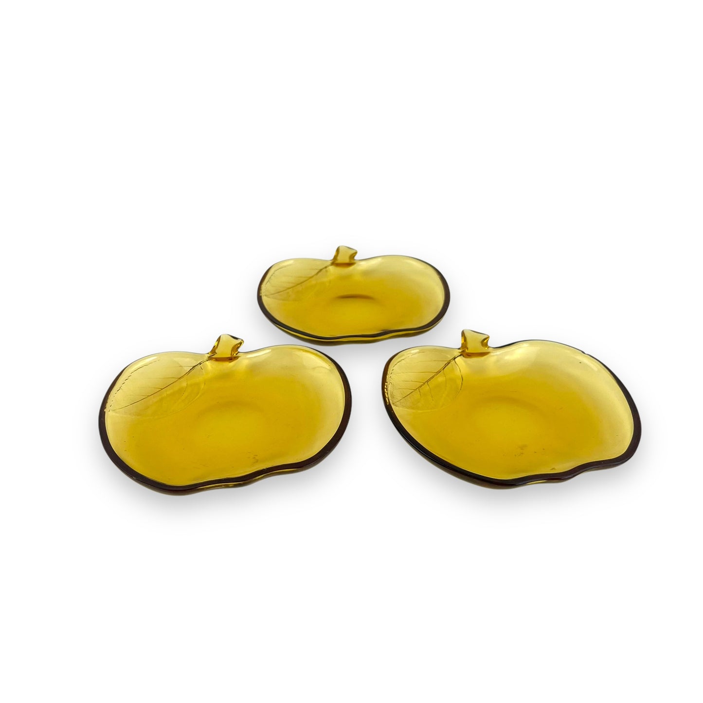 Set of 3 Vintage Amber Glass Apple Dishes