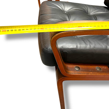 Pair of Tessa T6 Mid-Century Black Leather & Blackwood Lounge Chairs