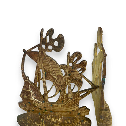 Brass Ship Bookend Pair